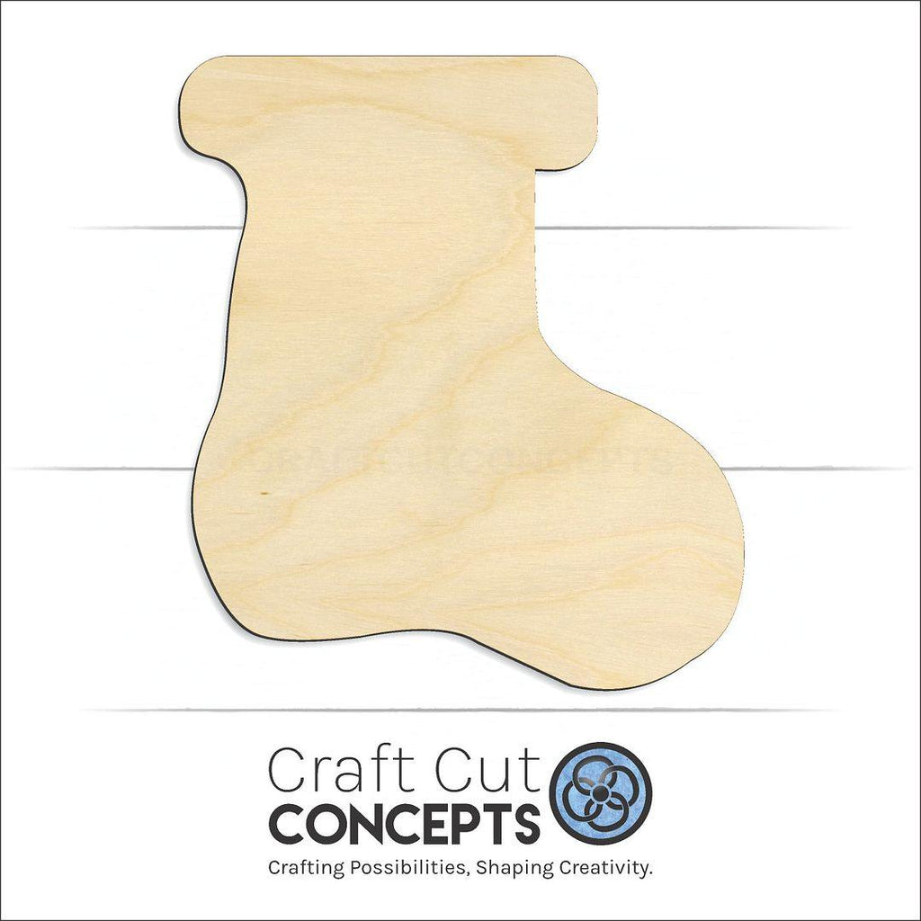 Craft Cut Concepts Logo under a wood Christmas Stocking craft shape and blank