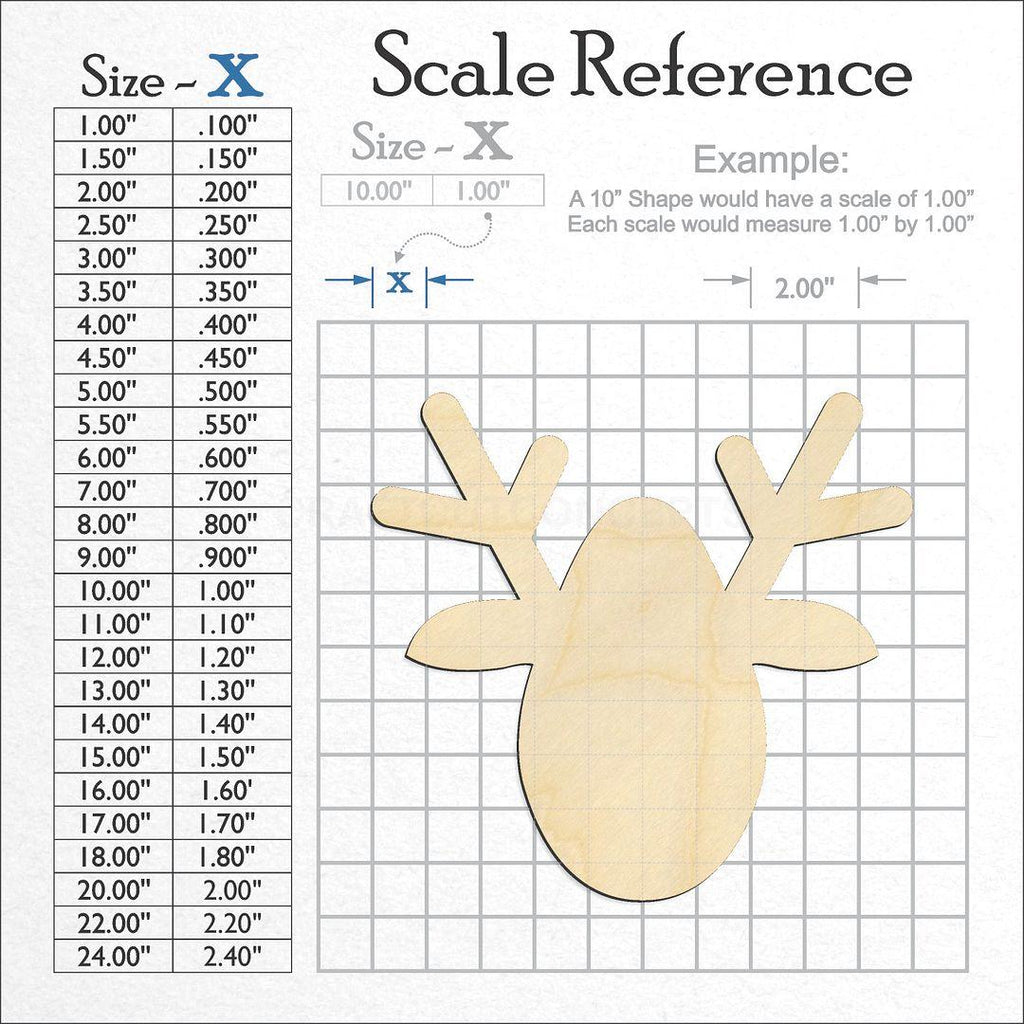 A scale and graph image showing a wood Reindeer Head craft blank