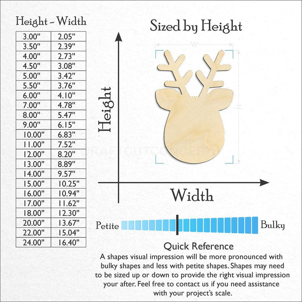 Sizes available for a laser cut Reindeer craft blank