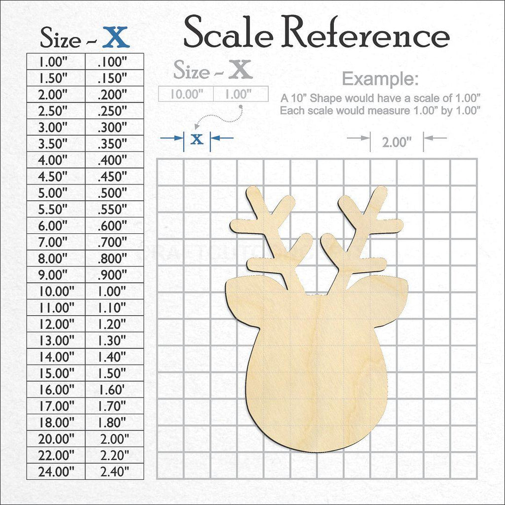 A scale and graph image showing a wood Reindeer craft blank