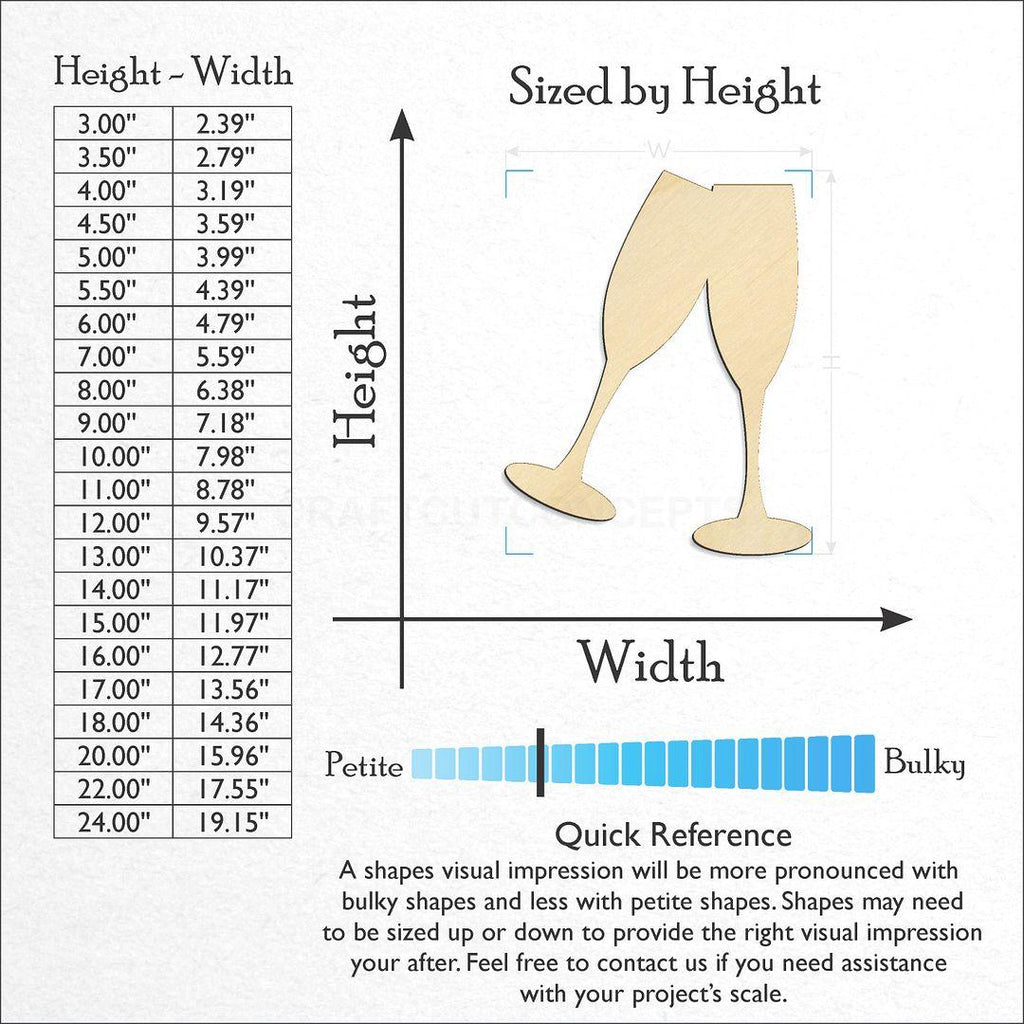 Sizes available for a laser cut Chamgaign Flute Toast craft blank