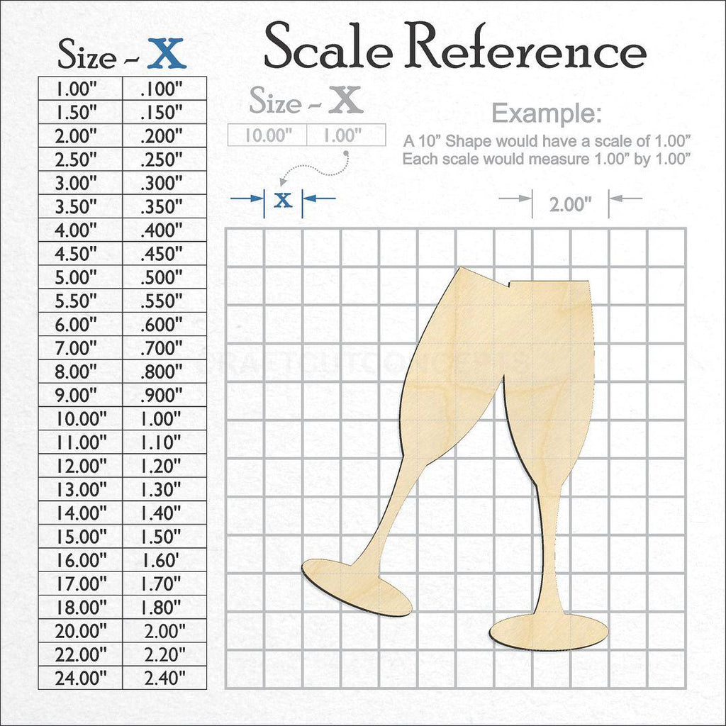 A scale and graph image showing a wood Chamgaign Flute Toast craft blank