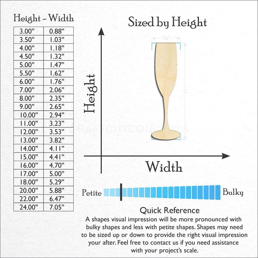 Sizes available for a laser cut Chamgaign Flute craft blank