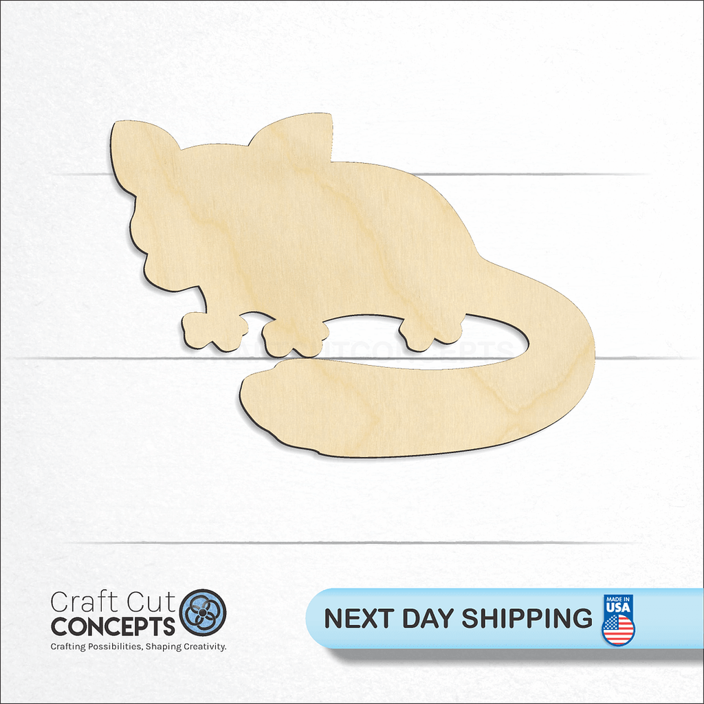 Craft Cut Concepts logo and next day shipping banner with an unfinished wood Sugar Glider craft shape and blank