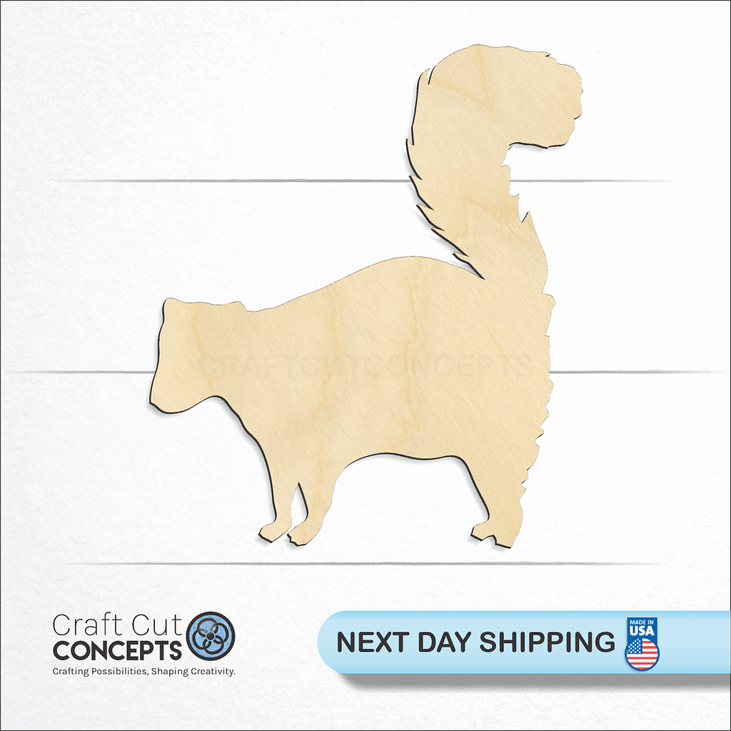 Craft Cut Concepts logo and next day shipping banner with an unfinished wood Skunk craft shape and blank