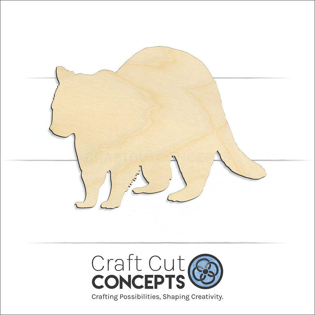 Craft Cut Concepts Logo under a wood Racoon craft shape and blank