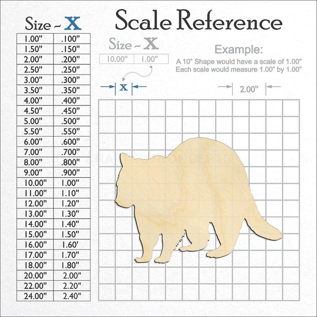 A scale and graph image showing a wood Racoon craft blank