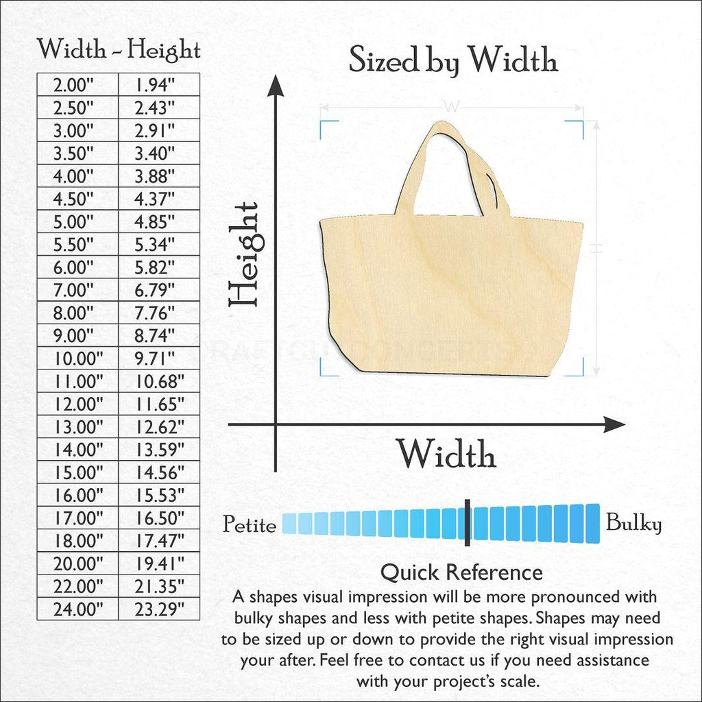 Sizes available for a laser cut Tote Bag craft blank