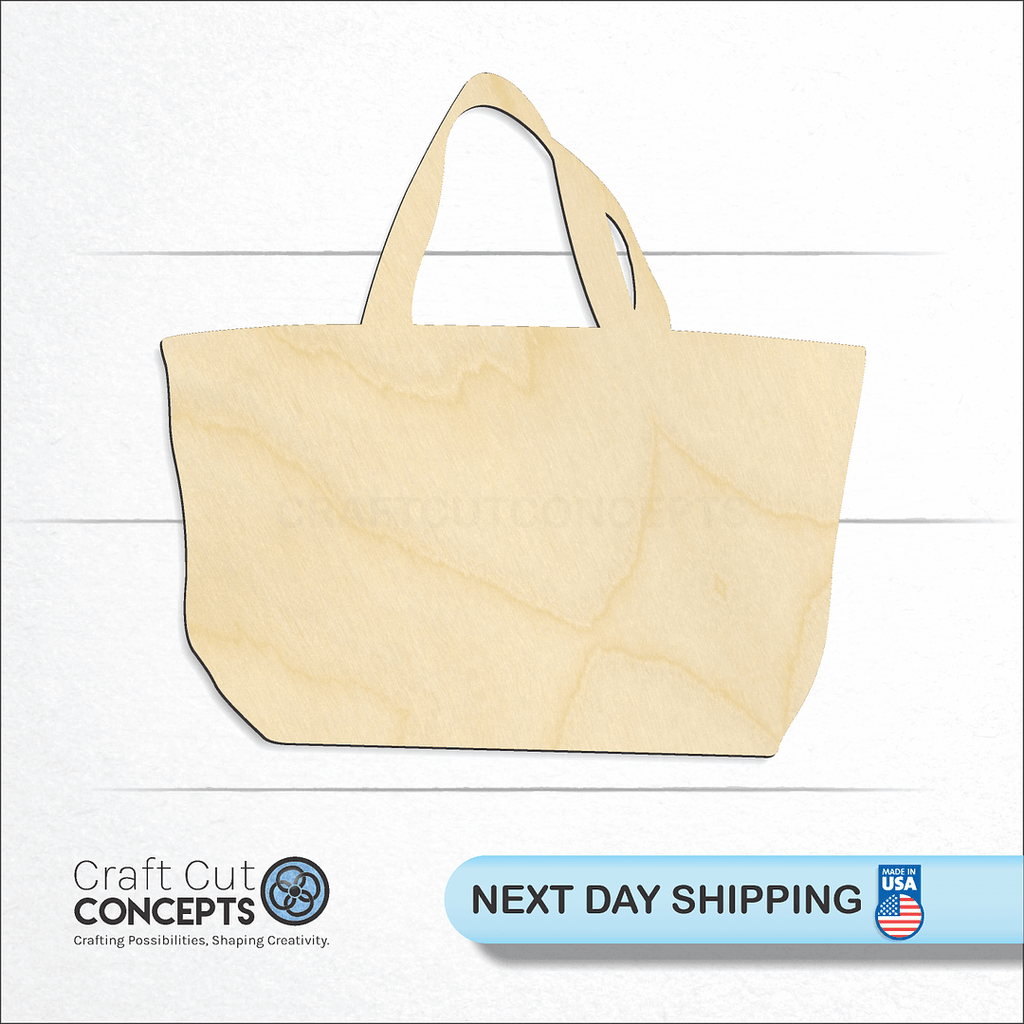 Craft Cut Concepts logo and next day shipping banner with an unfinished wood Tote Bag craft shape and blank