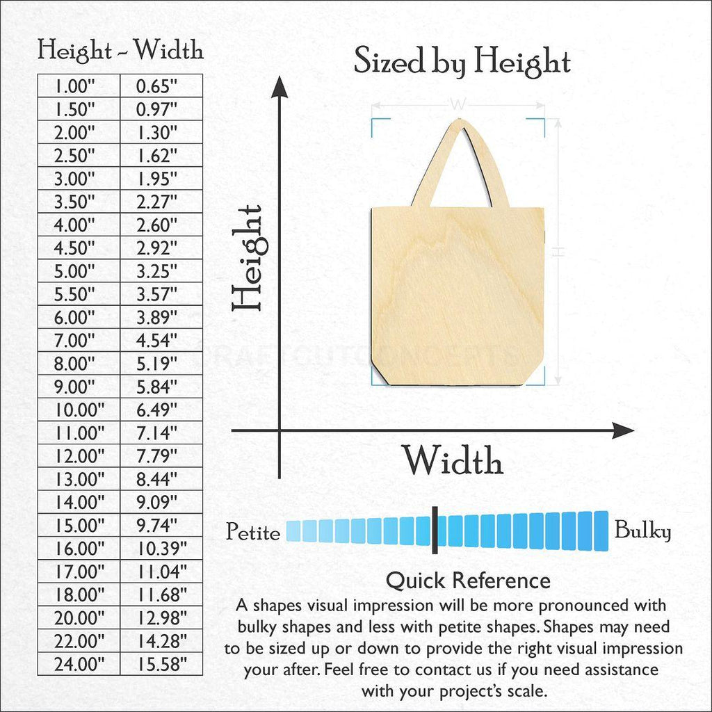 Sizes available for a laser cut Tote craft blank