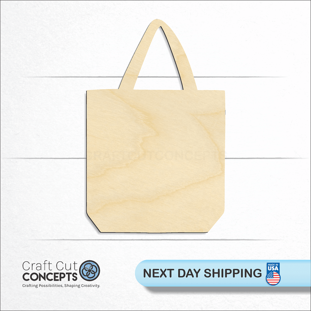 Craft Cut Concepts logo and next day shipping banner with an unfinished wood Tote craft shape and blank