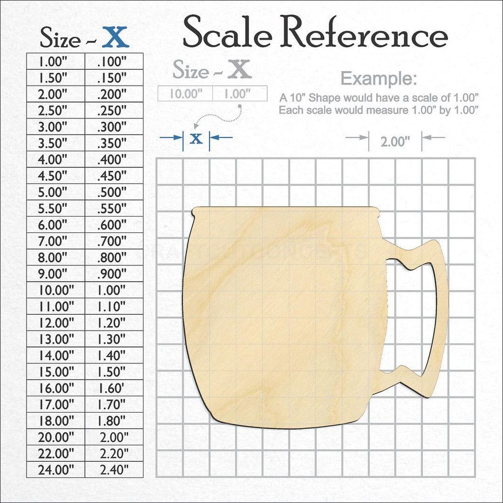 A scale and graph image showing a wood Copper Mug craft blank