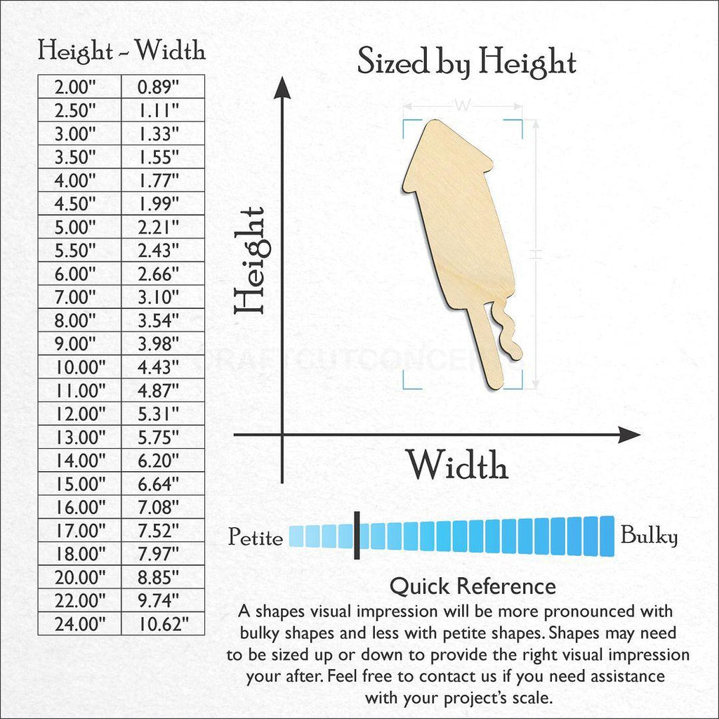 Sizes available for a laser cut Firecracker craft blank