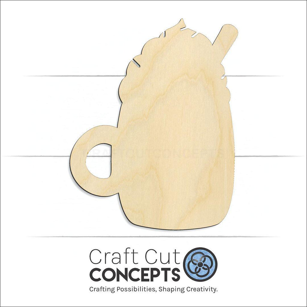 Craft Cut Concepts Logo under a wood Hot Cocoa Mug with whipped topping craft shape and blank