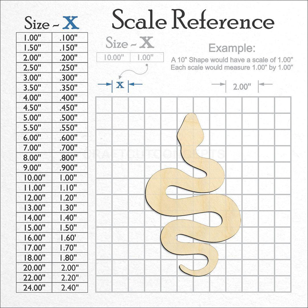 A scale and graph image showing a wood Snake craft blank