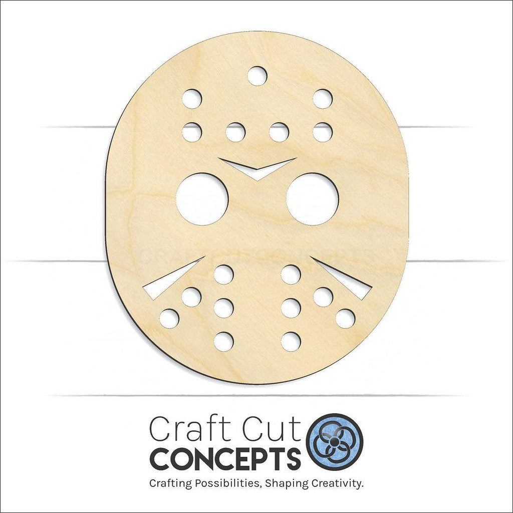 Craft Cut Concepts Logo under a wood Holoween hockey mask craft shape and blank