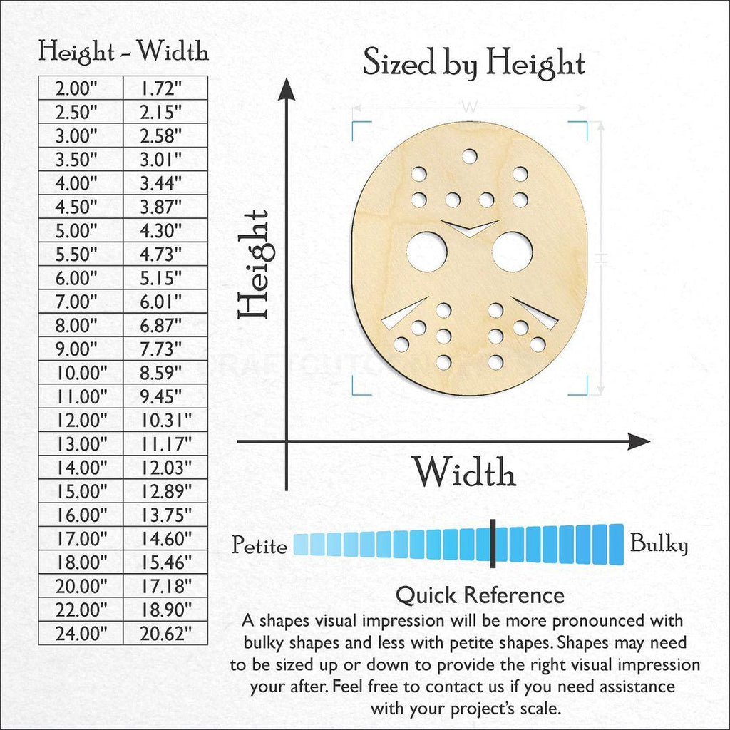 Sizes available for a laser cut Holoween hockey mask craft blank