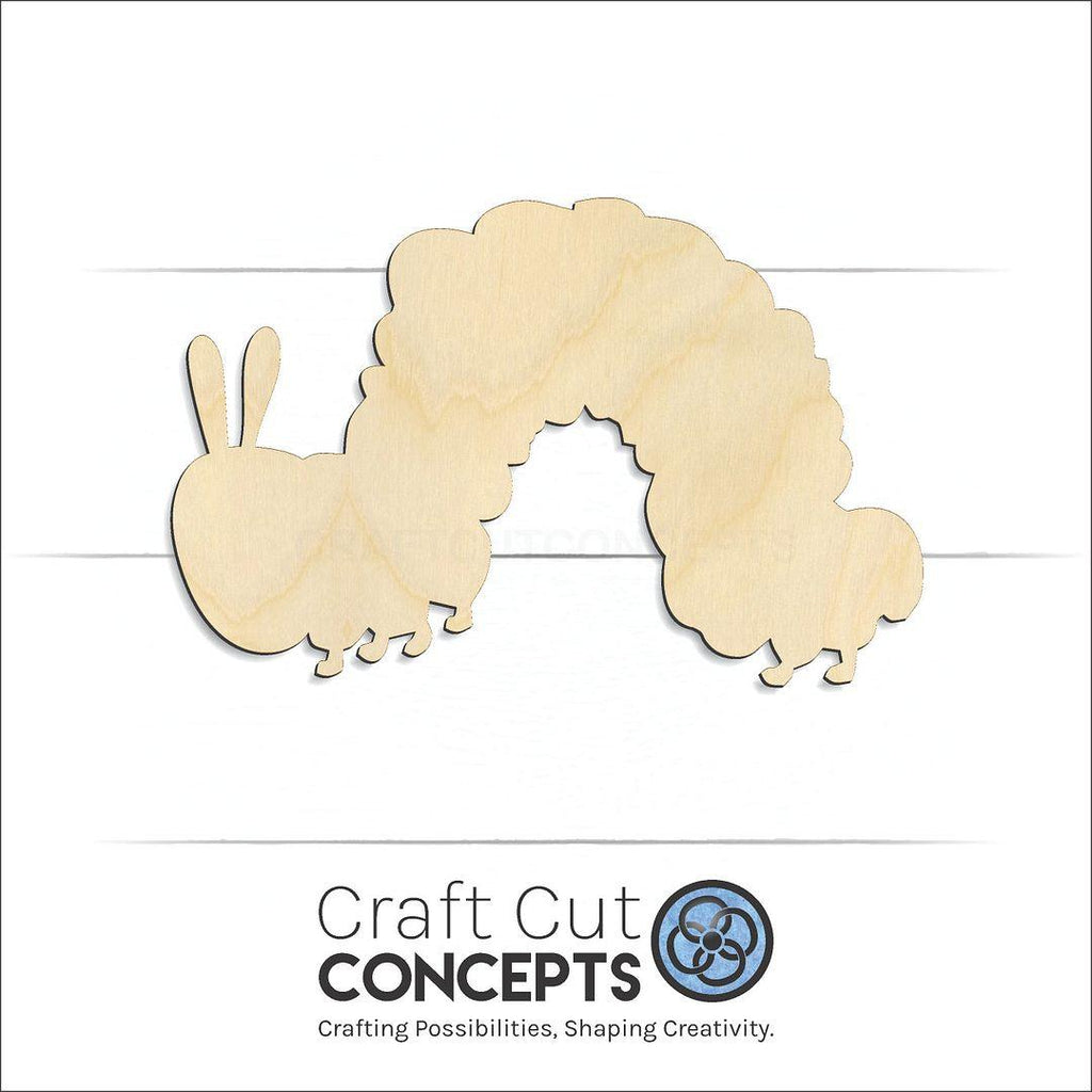 Craft Cut Concepts Logo under a wood Caterpillar craft shape and blank