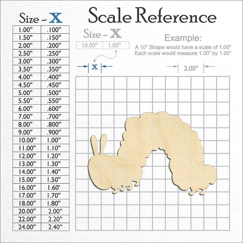 A scale and graph image showing a wood Caterpillar craft blank