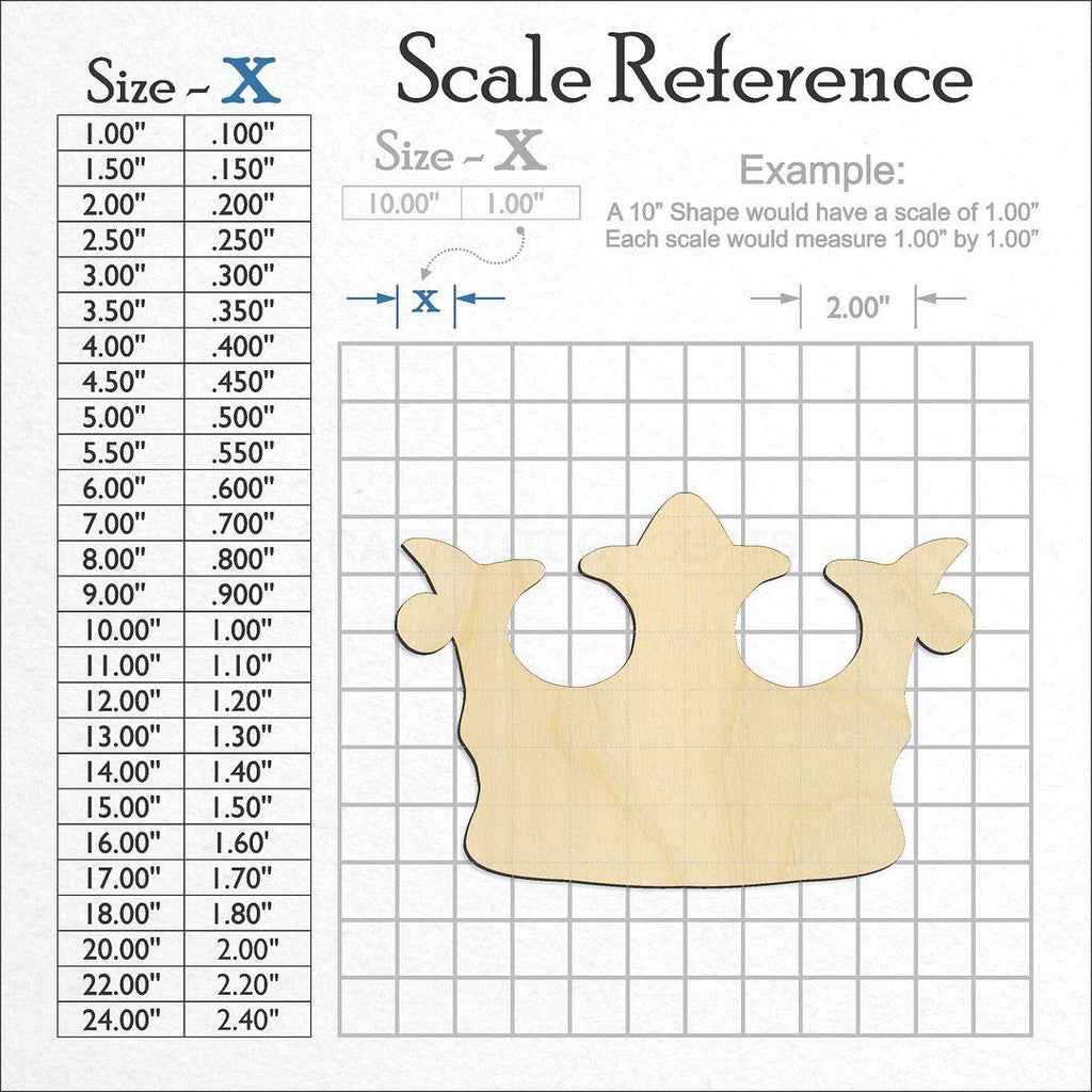 A scale and graph image showing a wood Crown Tiara craft blank