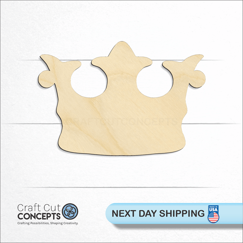 Craft Cut Concepts logo and next day shipping banner with an unfinished wood Crown Tiara craft shape and blank