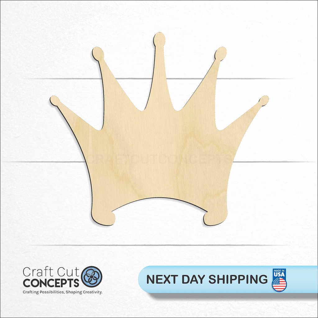 Craft Cut Concepts logo and next day shipping banner with an unfinished wood Crown craft shape and blank