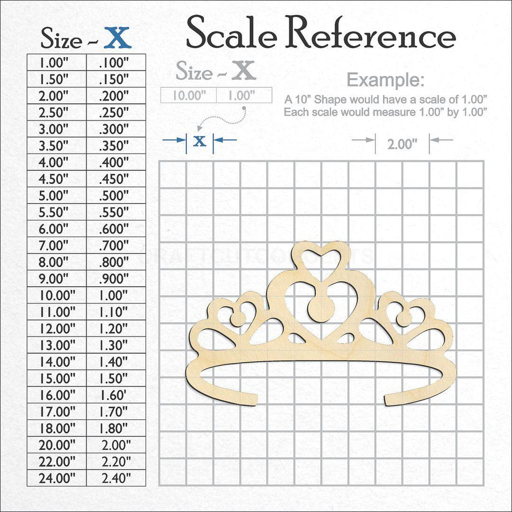 A scale and graph image showing a wood Crown Tiara craft blank