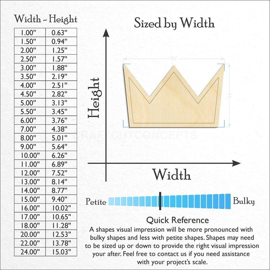 Sizes available for a laser cut Crown craft blank