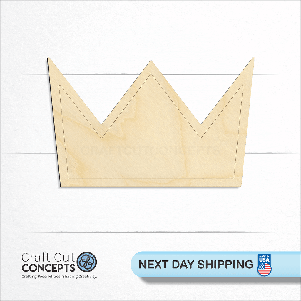 Craft Cut Concepts logo and next day shipping banner with an unfinished wood Crown craft shape and blank