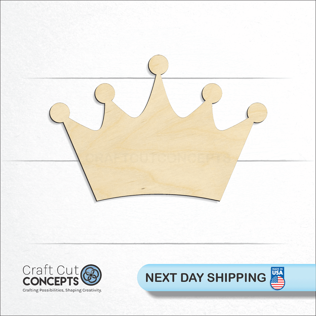 Craft Cut Concepts logo and next day shipping banner with an unfinished wood Crown craft shape and blank