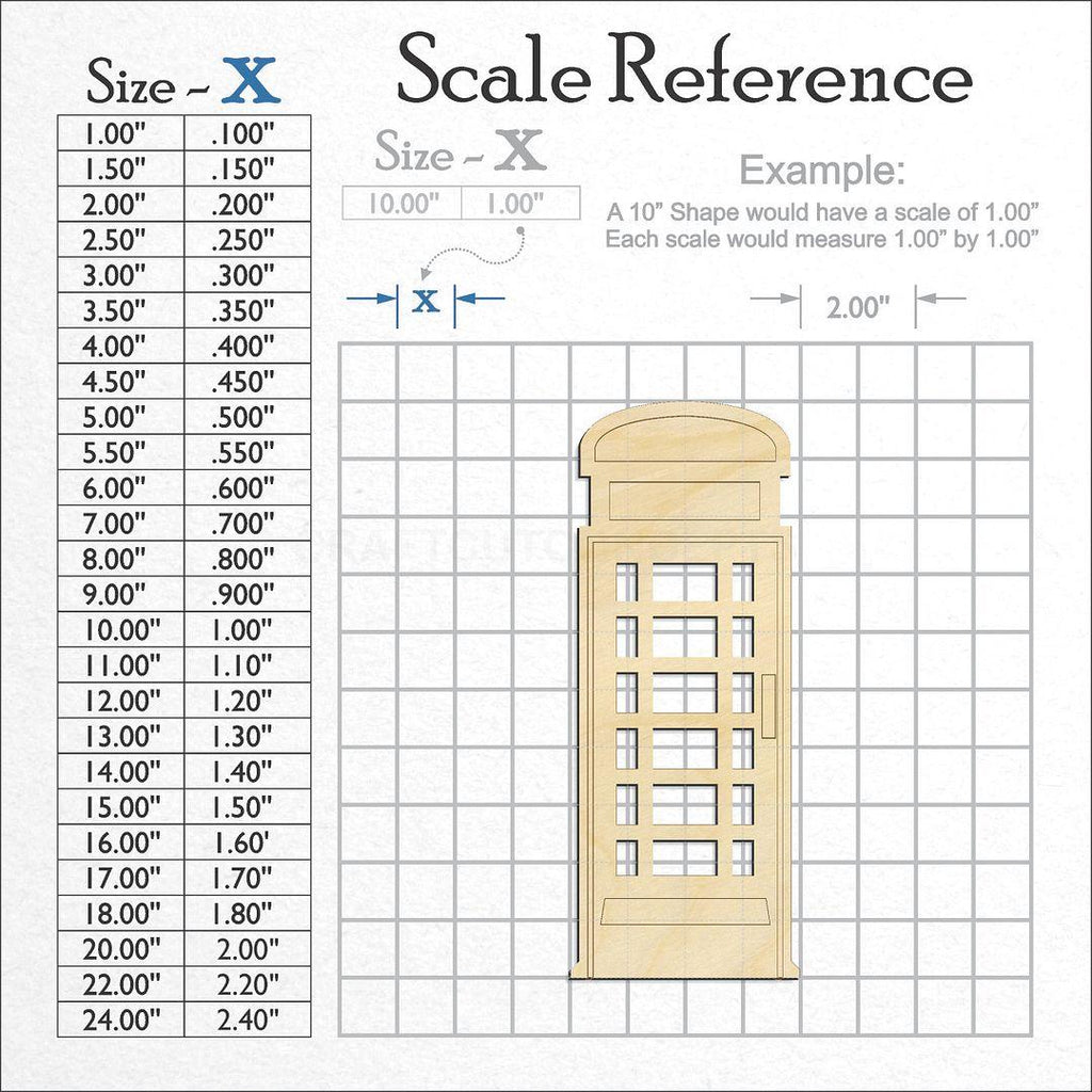 A scale and graph image showing a wood Euro-Phonebooth craft blank