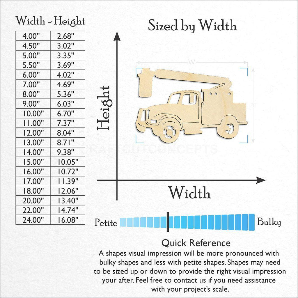 Sizes available for a laser cut Bucket Truck craft blank