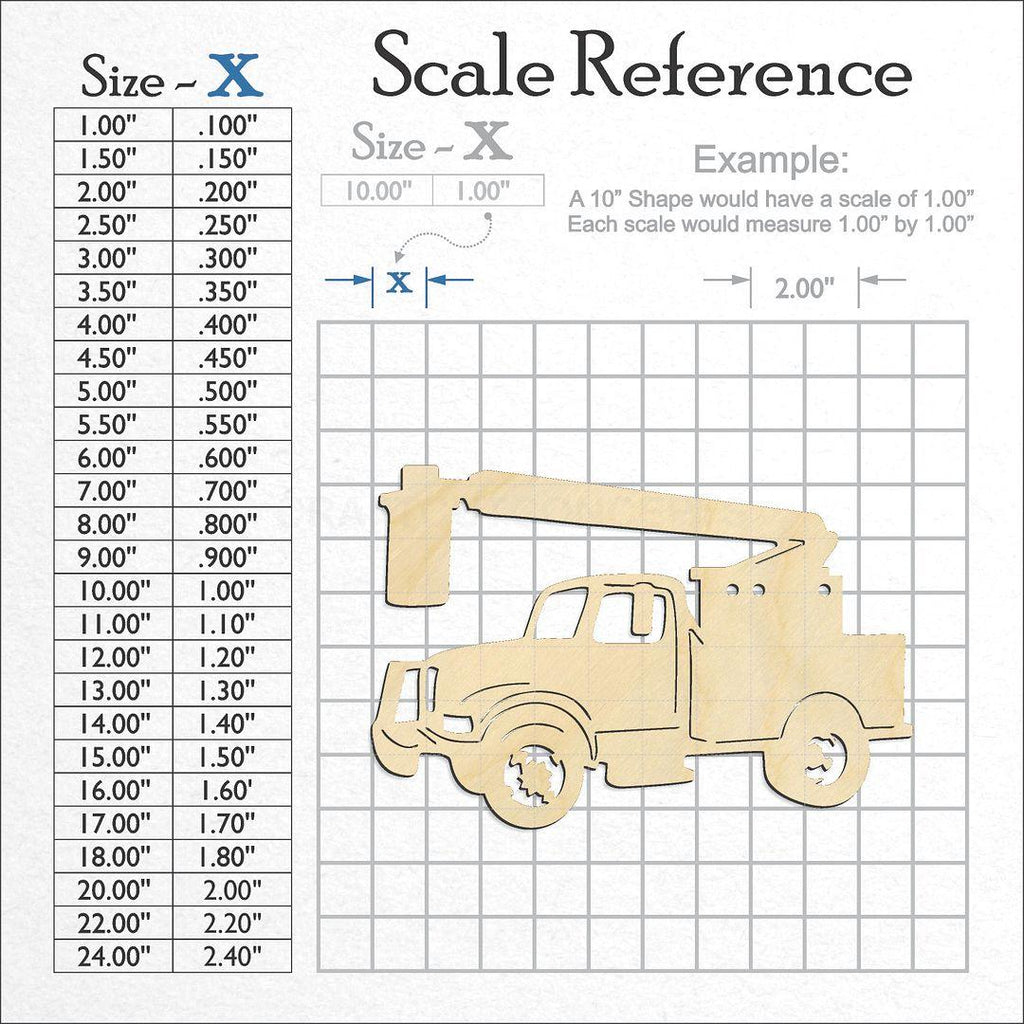 A scale and graph image showing a wood Bucket Truck craft blank