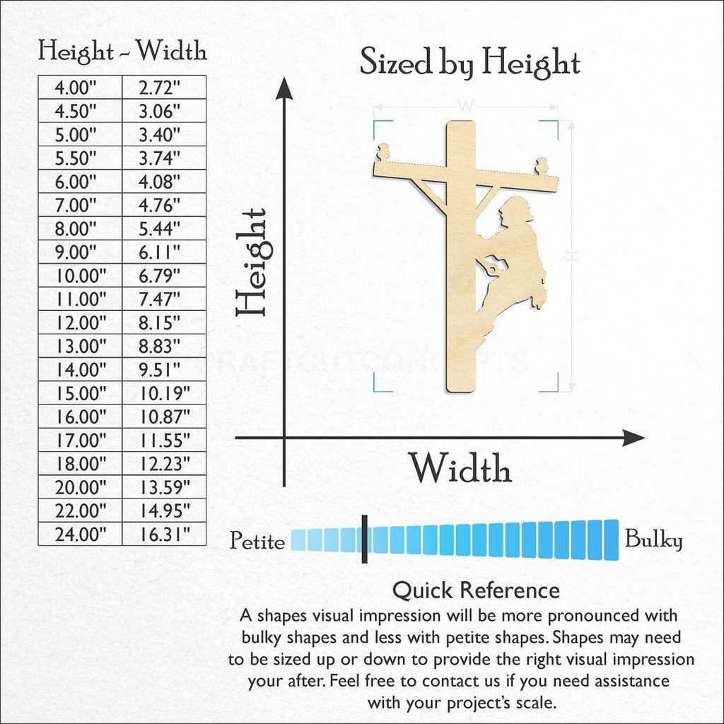 Sizes available for a laser cut Lineman craft blank