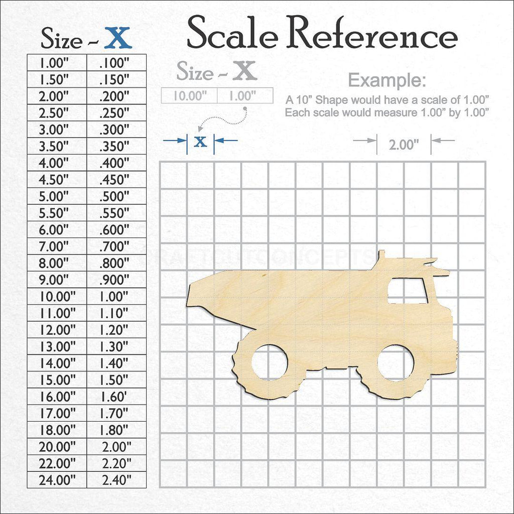 A scale and graph image showing a wood Dump Truck craft blank