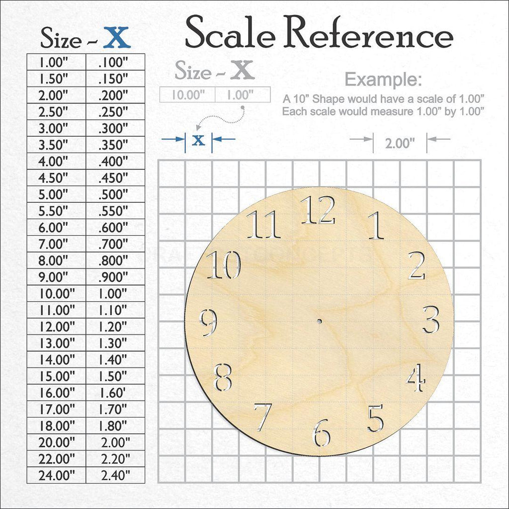 A scale and graph image showing a wood Clock Face craft blank