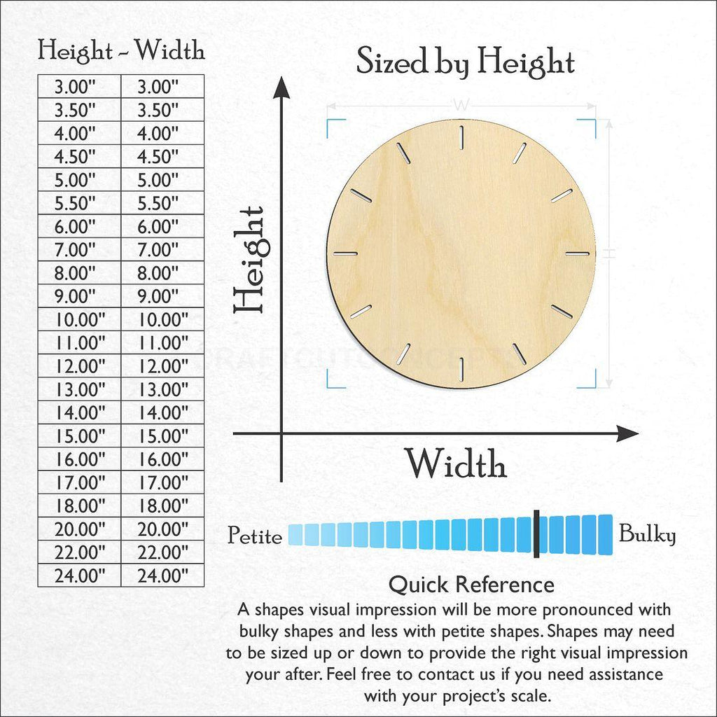 Sizes available for a laser cut Clock Face craft blank