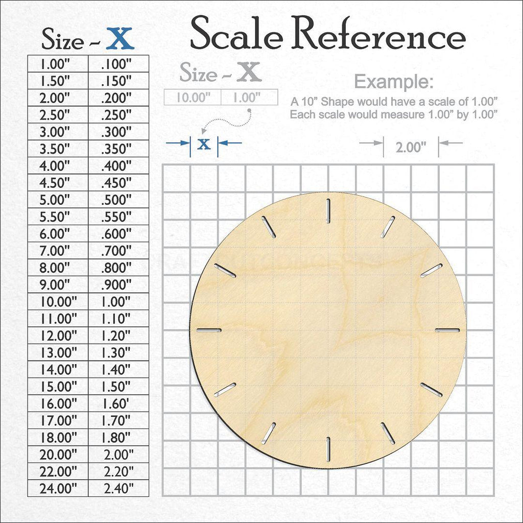 A scale and graph image showing a wood Clock Face craft blank