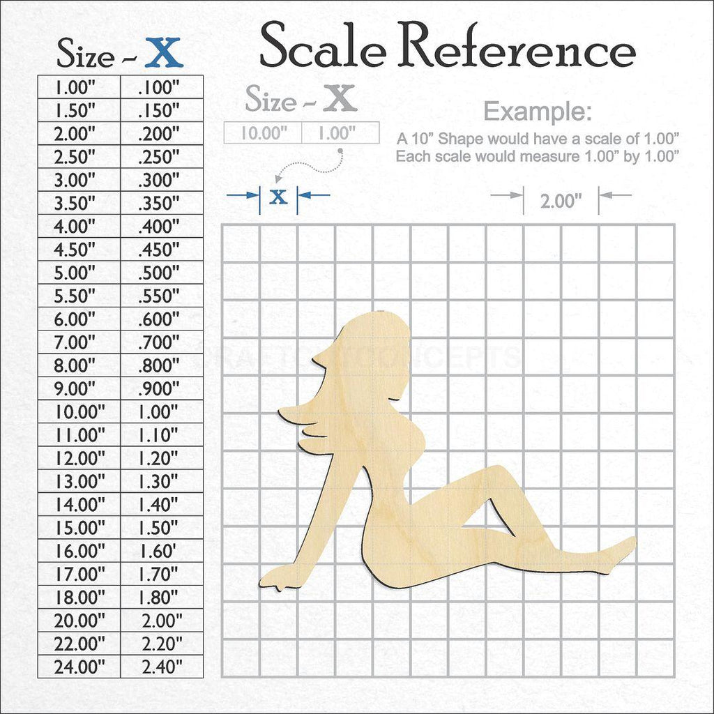 A scale and graph image showing a wood Female Pose craft blank