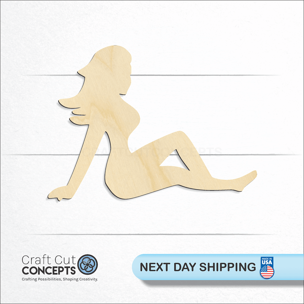 Craft Cut Concepts logo and next day shipping banner with an unfinished wood Female Pose craft shape and blank