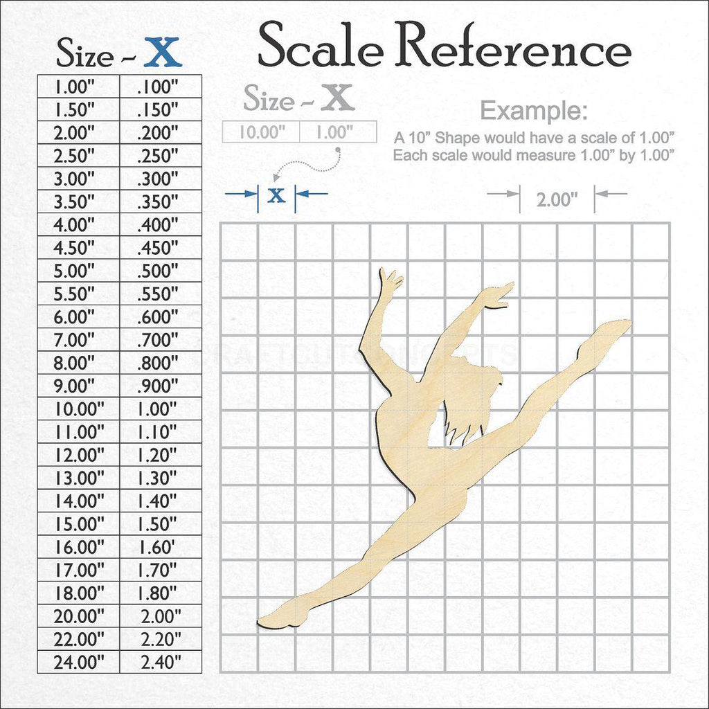 A scale and graph image showing a wood Female Dancer craft blank