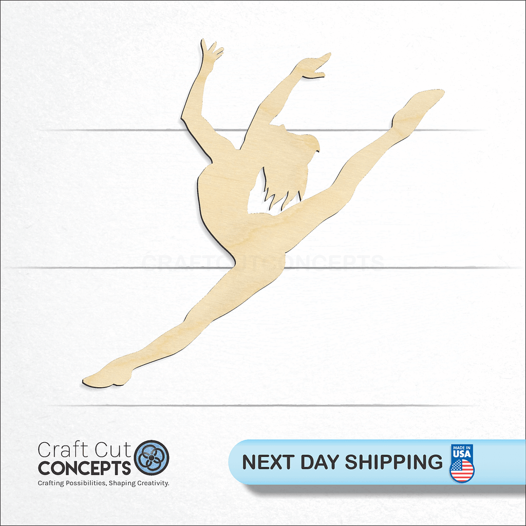 Craft Cut Concepts logo and next day shipping banner with an unfinished wood Female Dancer craft shape and blank