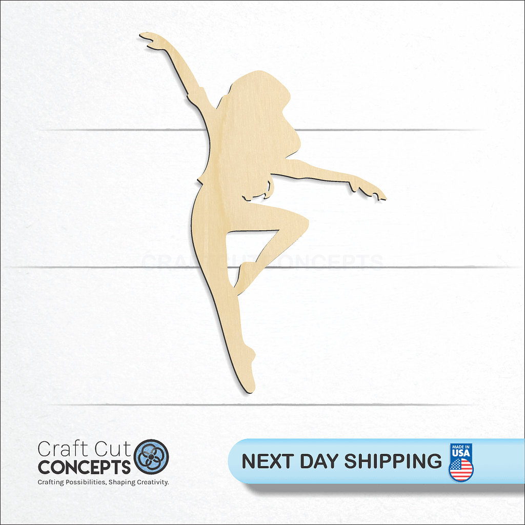 Craft Cut Concepts logo and next day shipping banner with an unfinished wood Dancer craft shape and blank