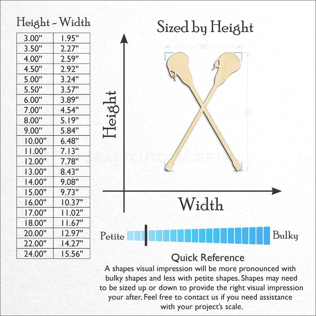 Sizes available for a laser cut Lacrosse Sticks craft blank