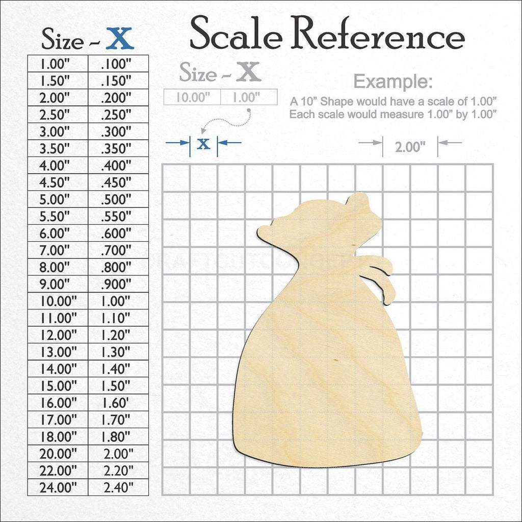 A scale and graph image showing a wood Dice Bag craft blank