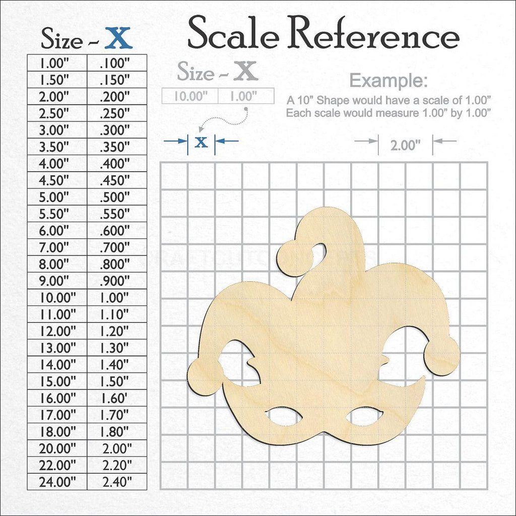 A scale and graph image showing a wood Super Hero Mask craft blank