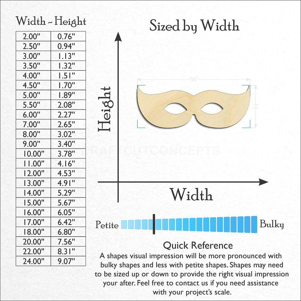 Sizes available for a laser cut Mask craft blank