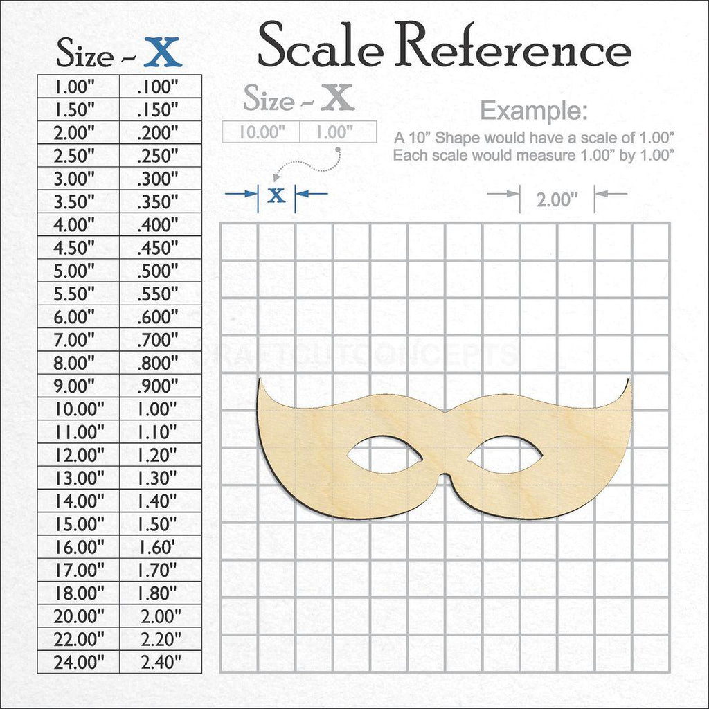 A scale and graph image showing a wood Mask craft blank