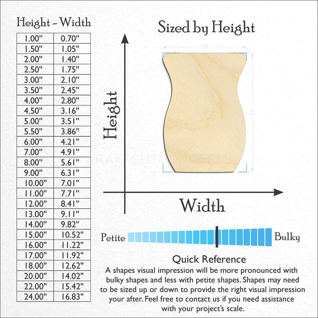 Sizes available for a laser cut Vase craft blank