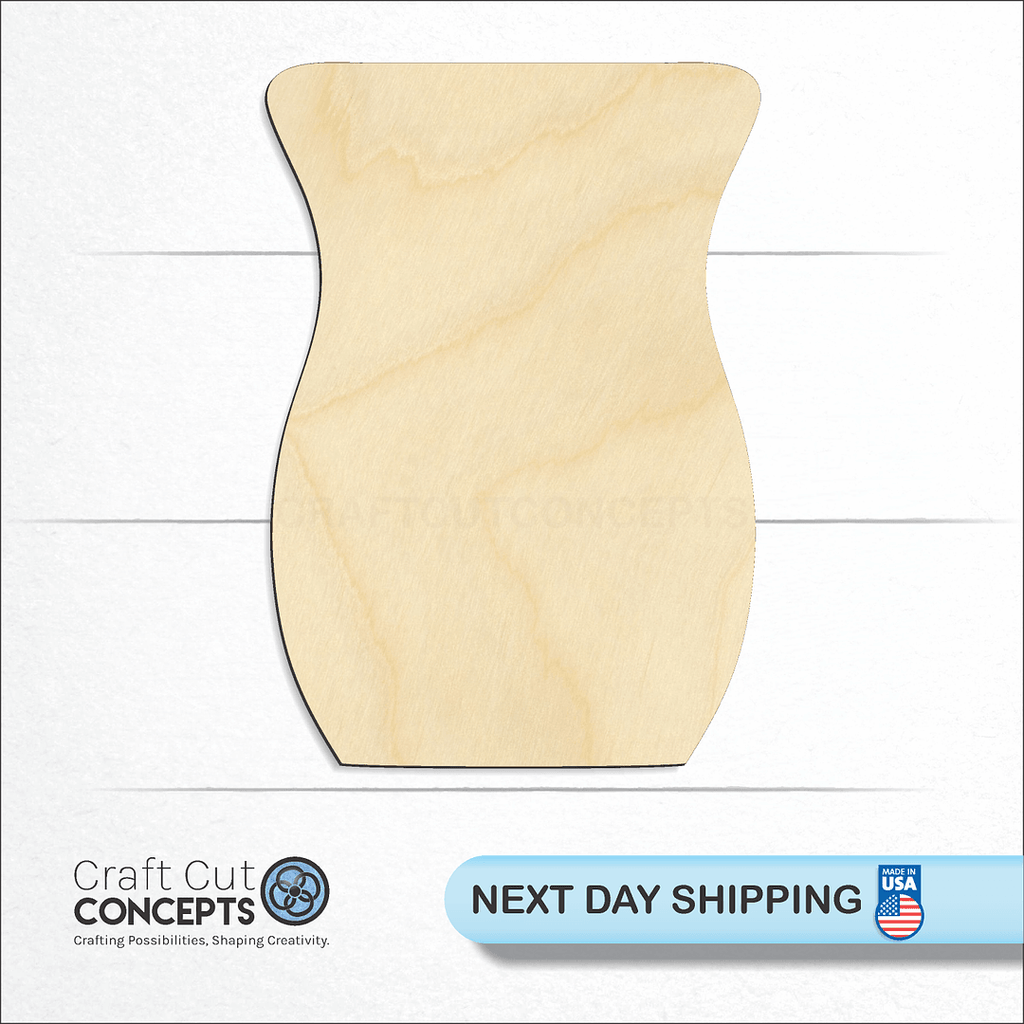 Craft Cut Concepts logo and next day shipping banner with an unfinished wood Vase craft shape and blank